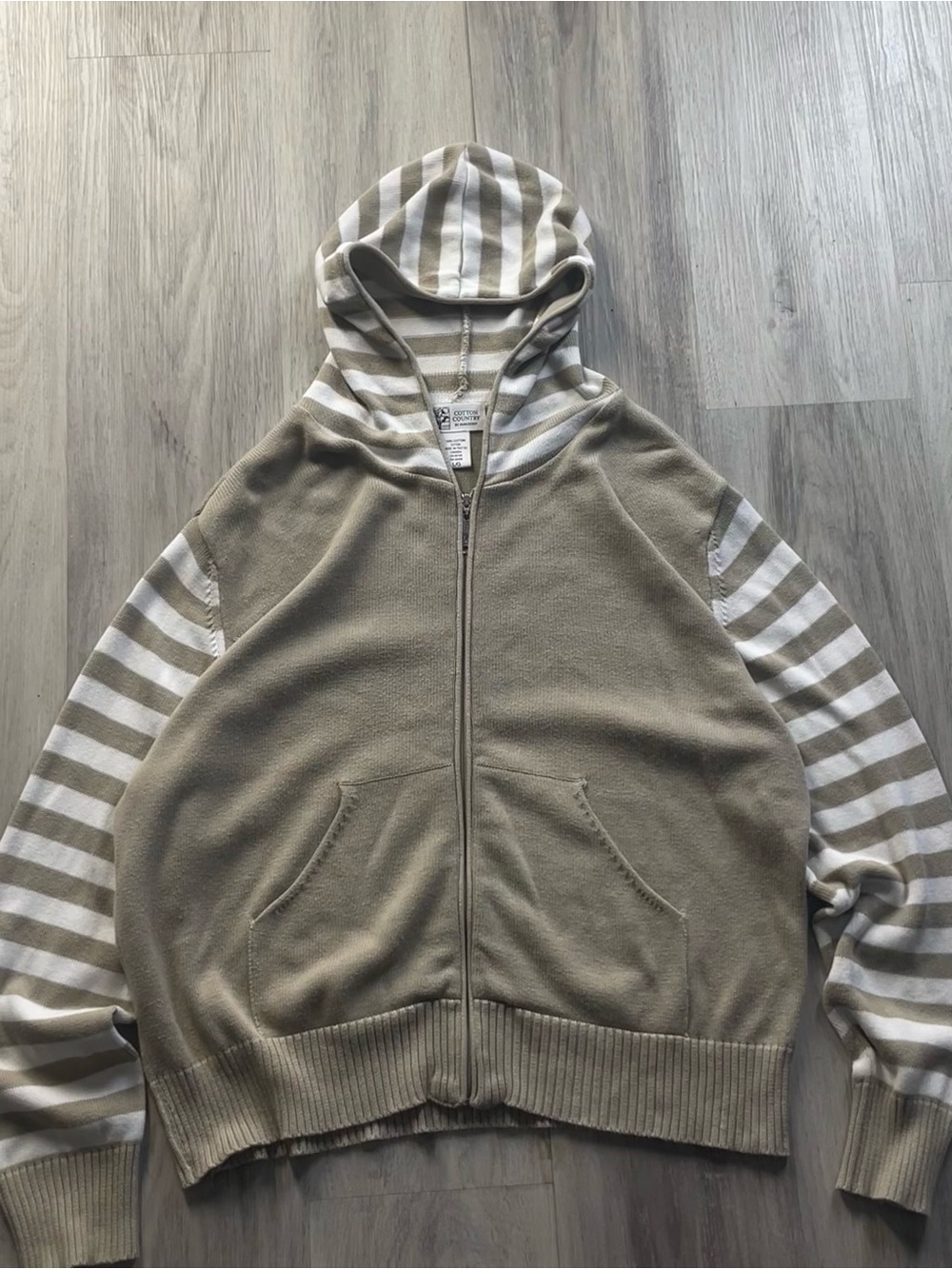 Parkhurst Tan Zip-Up Hoodie with White Striped Sleeves